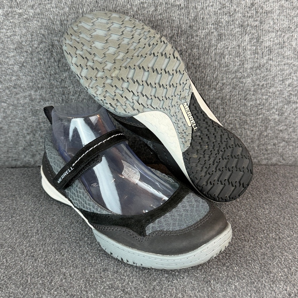 Merrell Mary Jane Flats Womens 7.5 Black Grey Mesh Leather Walking Shoes